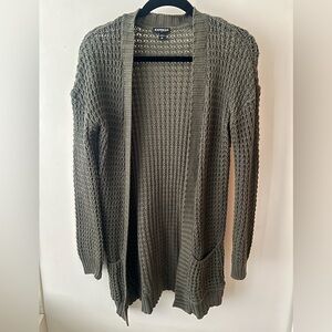 Express Olive Green Open-Front Waffle Knit Cardigan